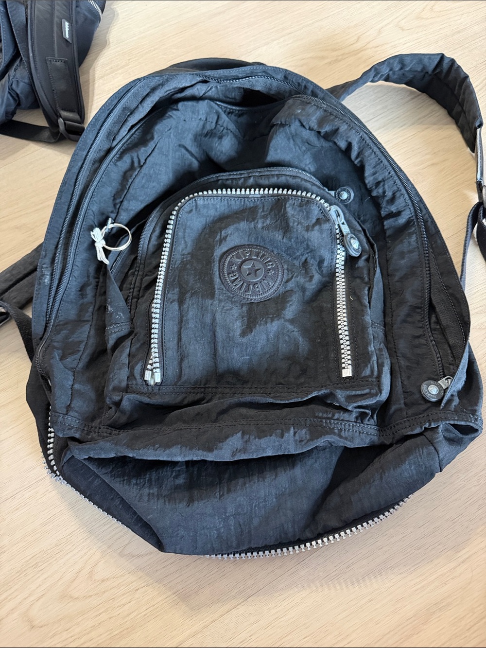 Kipling Black Nylon Everyday Backpack with Front Zip Pocket